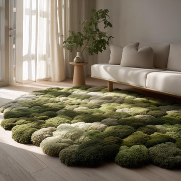 Translation missing: fr.Handmade green 3D moss rug with textured pebble surface and cushioned organic area design
