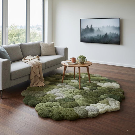 Translation missing: es.Handmade 3D moss rug with green textured carpet and soft cushioned surface for organic indoor decor
