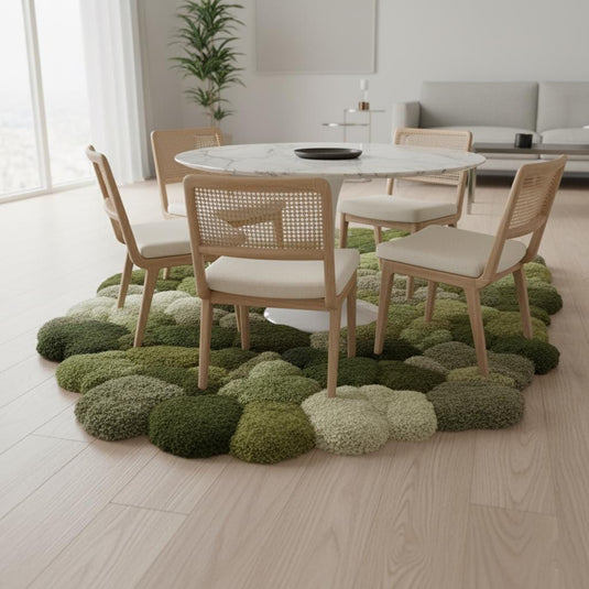 Translation missing: es.Handmade 3D moss rug with green textured tufted design and soft cushioned surface for organic indoor decor