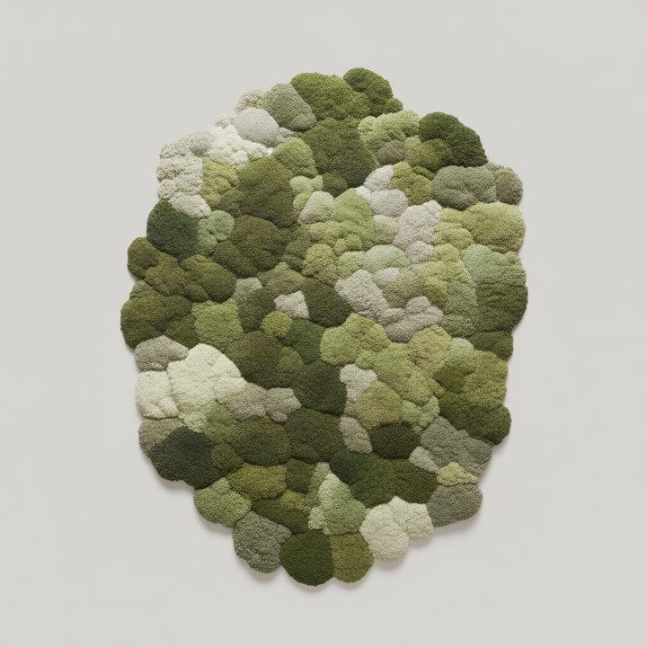 Translation missing: en.Handmade 3D moss rug with green textured pebble surface, organic round tufted carpet for living room and meditation spaces