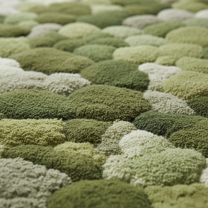 Translation missing: en.Handmade 3D moss rug with green textured pebble design and soft cushioned surface for organic indoor decor