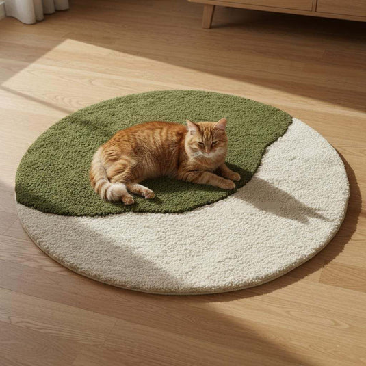 Translation missing: es.3D moss stone rug with green and grey textured round design for meditation and living rooms