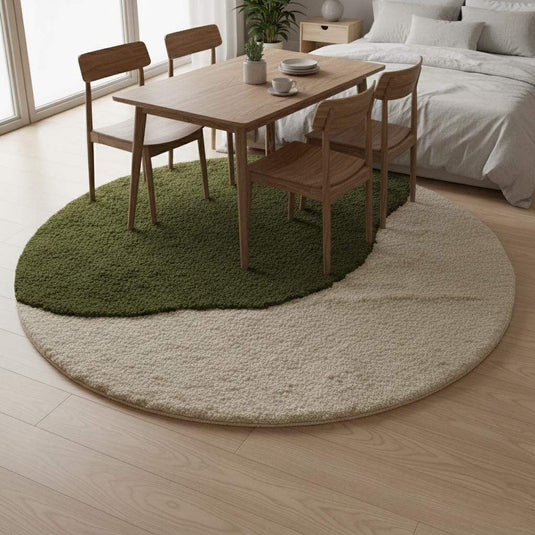 Translation missing: es.3D moss stone rug round green grey textured accent carpet for living room and meditation spaces