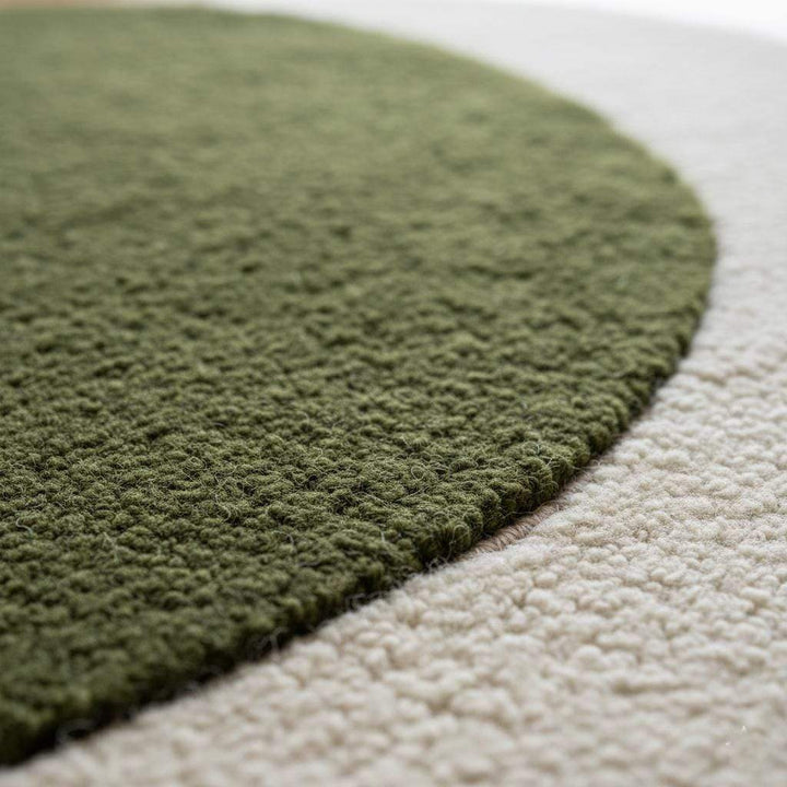 Translation missing: es.3D moss stone rug with green and grey textured round design for calming home decor