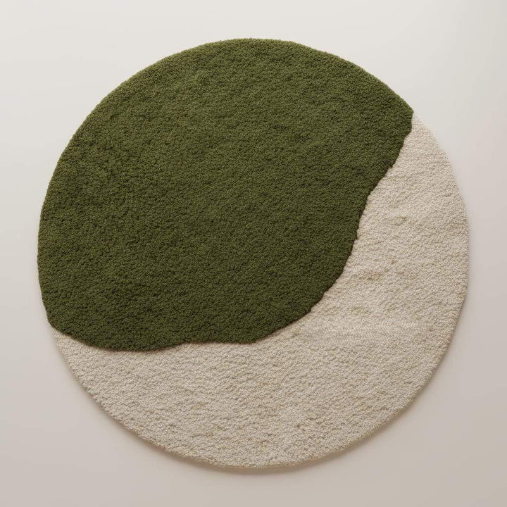 Translation missing: es.3D moss stone rug with green and grey textured round design for meditation and living rooms