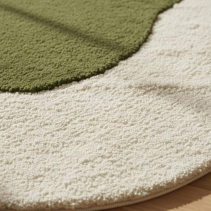 Translation missing: es.Round 3D moss stone rug with green and grey textured carpet for boho and minimalist decor