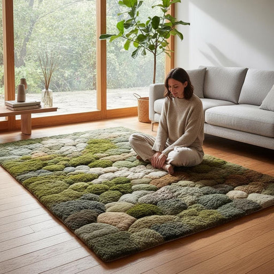 Translation missing: es.3D Moss Tufted Rug: Green &amp; Brown Nature-Inspired Area Carpet