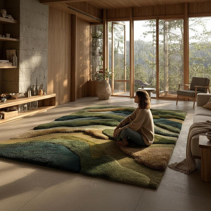 Translation missing: en.3D Textured Wool Rug: Hand-Tufted Earthy Landscape Carpet