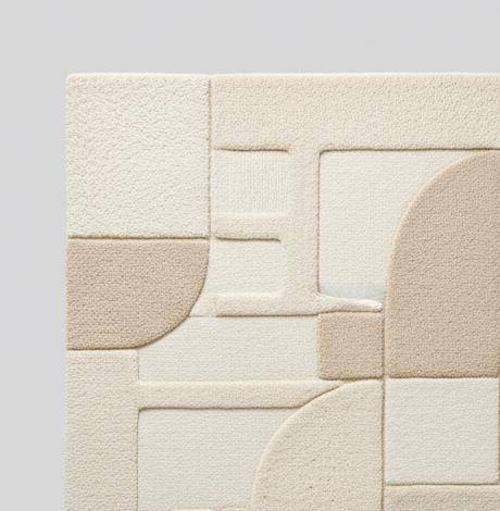 Translation missing: es.3D textured geometric area rug in beige and cream tones with carved design for modern home décor