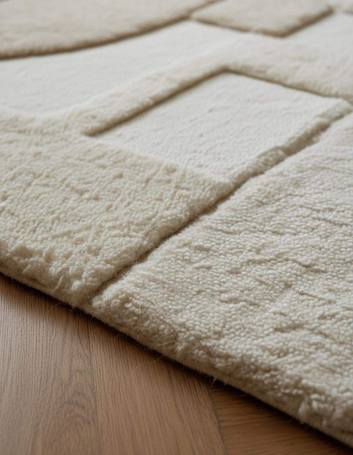 Translation missing: es.3D textured geometric area rug in beige and cream for modern home décor