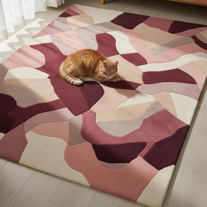 Translation missing: es.Abstract area rug with burgundy blush mauve organic shapes in 9x12 size