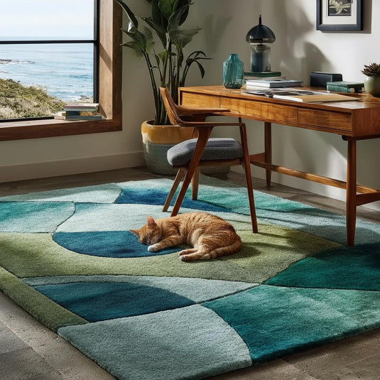 Translation missing: es.Abstract Blue Green Area Rug: Modern Coastal Geometric Carpet
