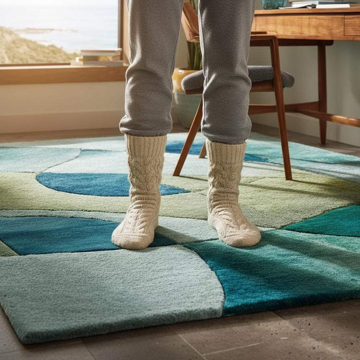 Translation missing: es.Abstract Blue Green Area Rug: Modern Coastal Geometric Carpet