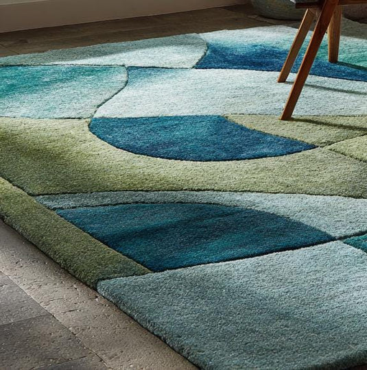 Translation missing: es.Abstract Blue Green Area Rug: Modern Coastal Geometric Carpet
