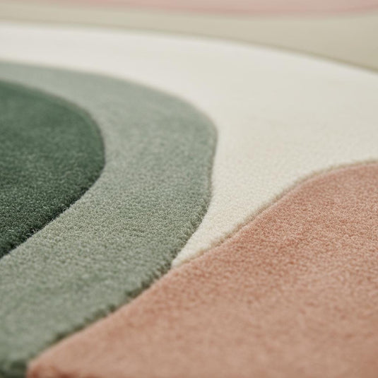 Translation missing: es.Mid-century color block area rug with geometric design in soft neutral tones