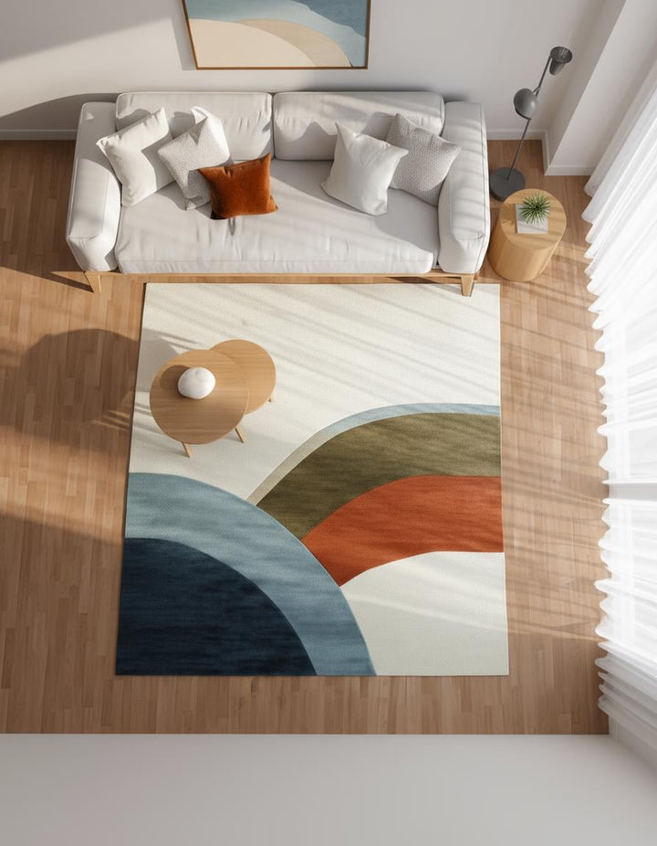 Translation missing: es.Abstract Color Block Area Rug: Terracotta, Sage, and Blue on Ivory