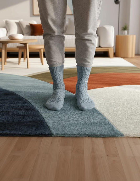 Translation missing: es.Abstract Color Block Area Rug: Terracotta, Sage, and Blue on Ivory