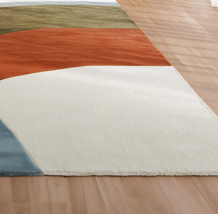 Translation missing: es.Abstract Color Block Area Rug: Terracotta, Sage, and Blue on Ivory
