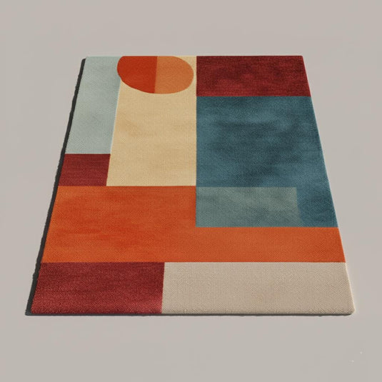 Translation missing: es.Abstract geometric rug in teal and orange with mid century modern design and plush pile carpet