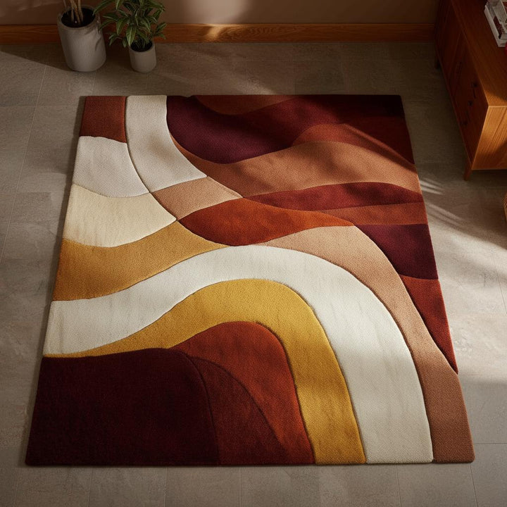 Translation missing: es.Handmade abstract geometric wool rug in earth tones with mid-century modern design