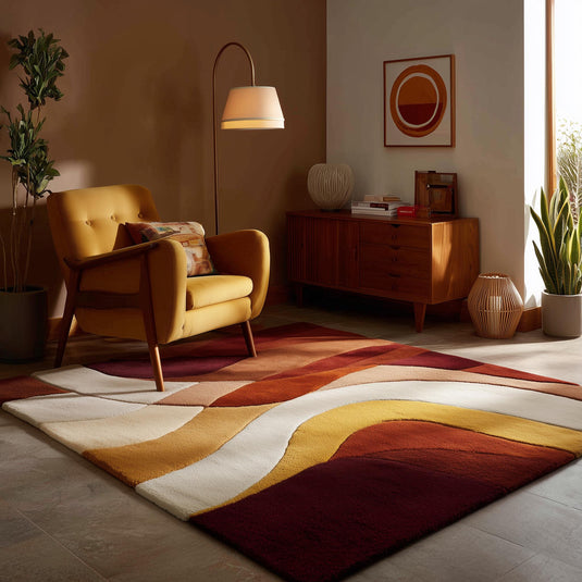 Translation missing: es.Abstract Geometric Wool Rug: Earth Tones, Mid-Century Modern Design