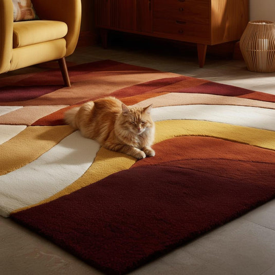 Translation missing: es.Abstract Geometric Wool Rug: Earth Tones, Mid-Century Modern Design