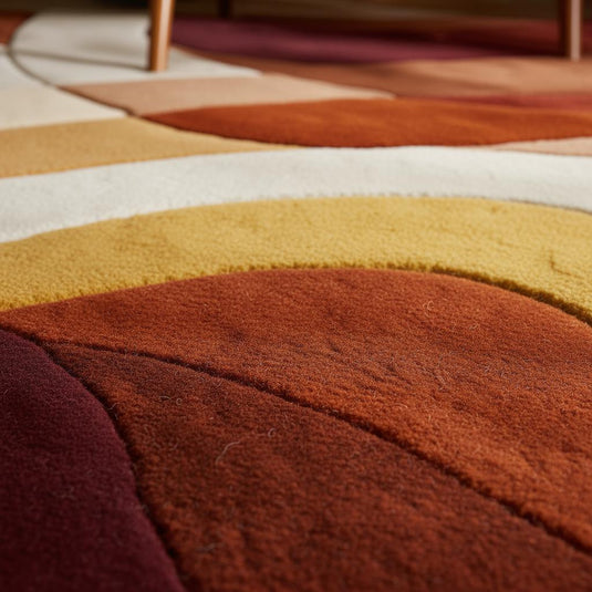 Translation missing: es.Abstract Geometric Wool Rug: Earth Tones, Mid-Century Modern Design