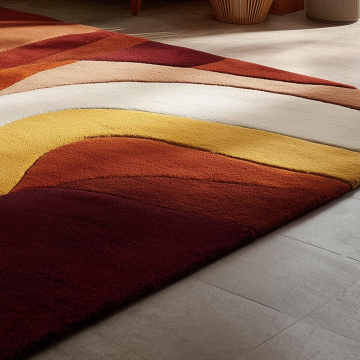 Translation missing: es.Abstract Geometric Wool Rug: Earth Tones, Mid-Century Modern Design