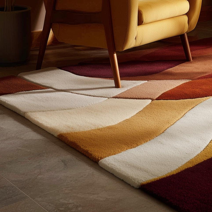 Translation missing: es.Abstract Geometric Wool Rug: Earth Tones, Mid-Century Modern Design