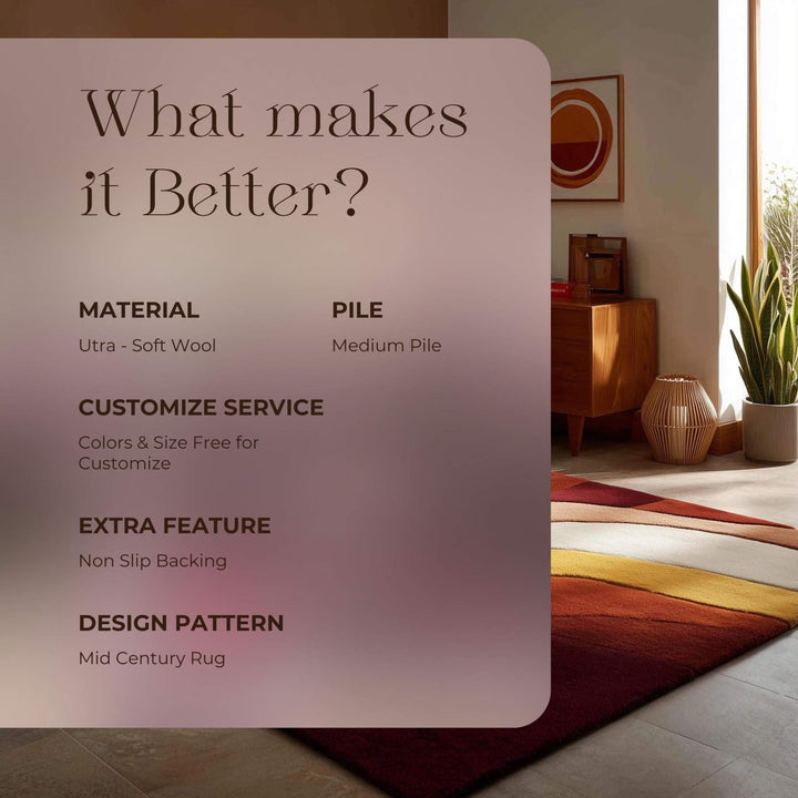 Translation missing: es.Abstract Geometric Wool Rug: Earth Tones, Mid-Century Modern Design
