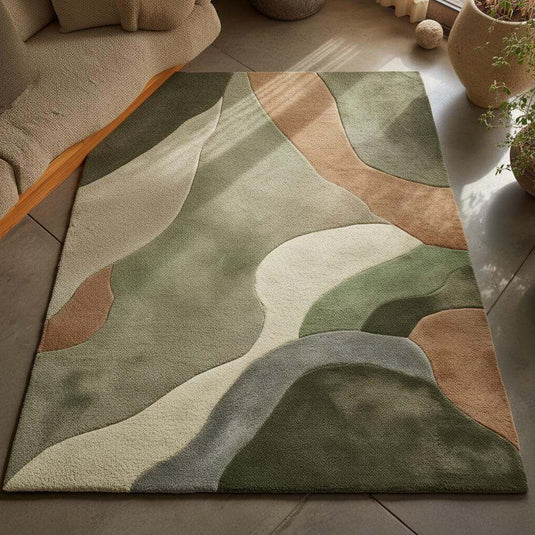 Translation missing: es.Sculpted area rug with abstract earth tones and high-low handmade wool texture