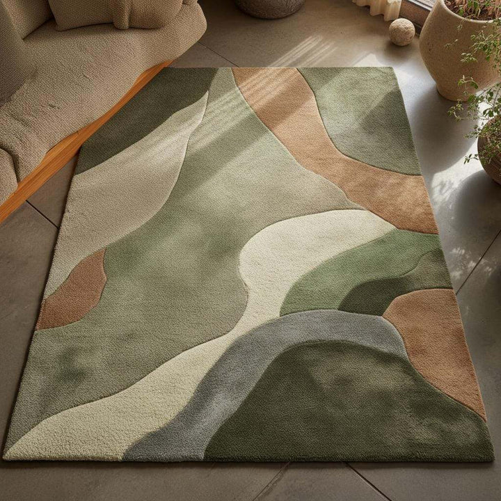 Translation missing: es.Sculpted area rug with abstract earth tones and high-low handmade wool texture