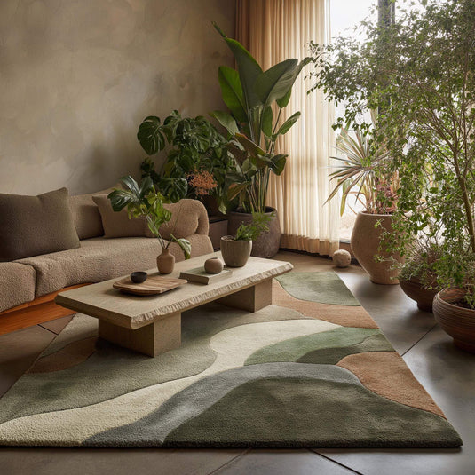 Translation missing: es.Abstract Sculpted Area Rug: Earth-Tone Olive &amp; Sage, High-Low Texture