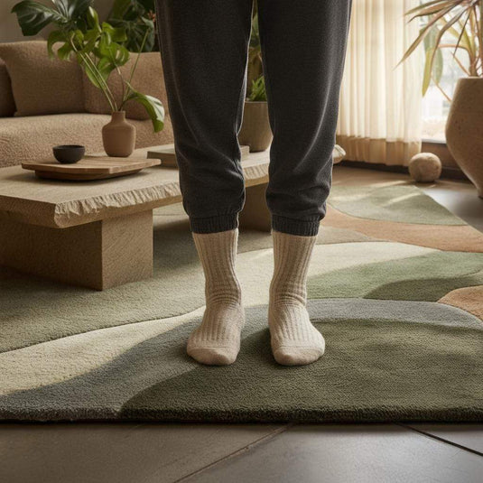 Translation missing: es.Abstract Sculpted Area Rug: Earth-Tone Olive &amp; Sage, High-Low Texture
