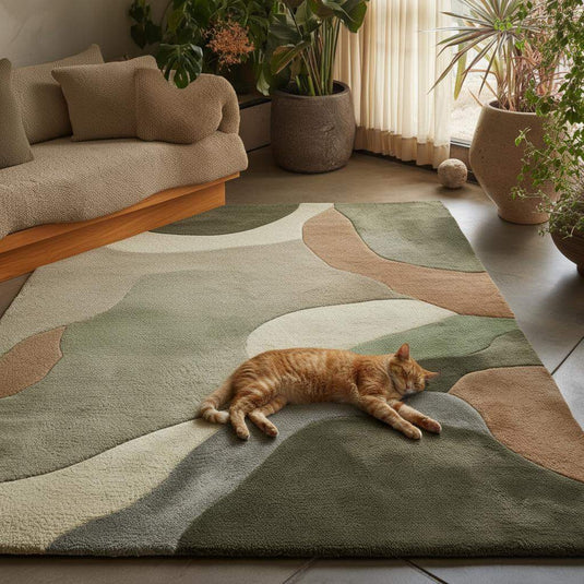 Translation missing: es.Abstract Sculpted Area Rug: Earth-Tone Olive &amp; Sage, High-Low Texture