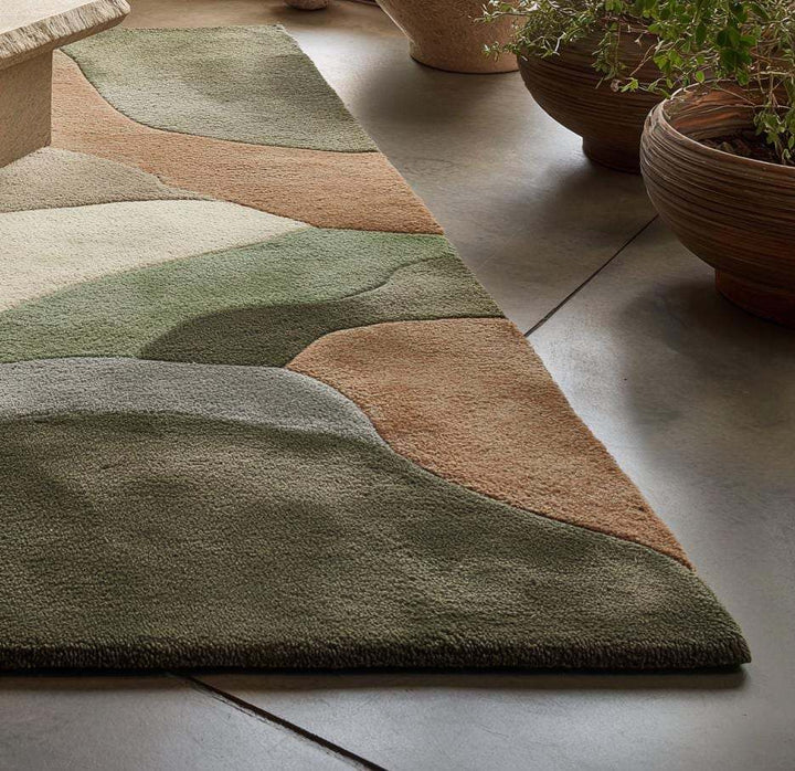 Translation missing: es.Abstract Sculpted Area Rug: Earth-Tone Olive &amp; Sage, High-Low Texture