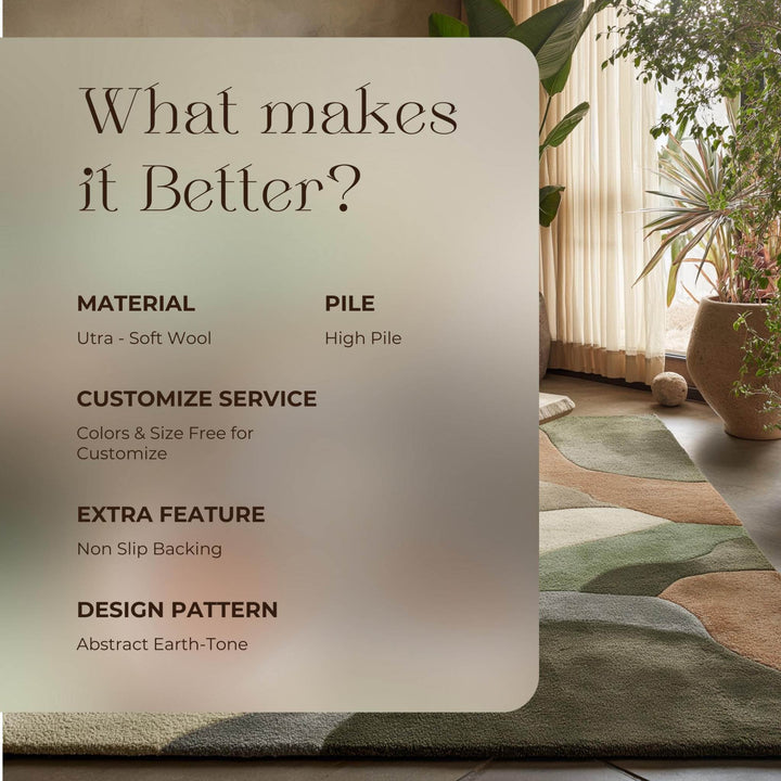 Translation missing: es.Abstract Sculpted Area Rug: Earth-Tone Olive &amp; Sage, High-Low Texture