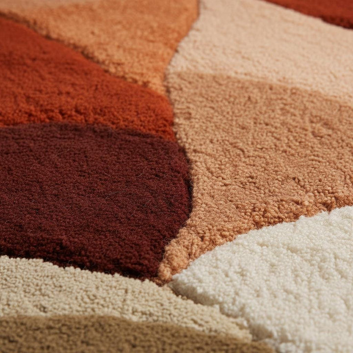 Translation missing: es.Abstract shag rug with irregular organic edges in terracotta and earthy tones for boho living room decor