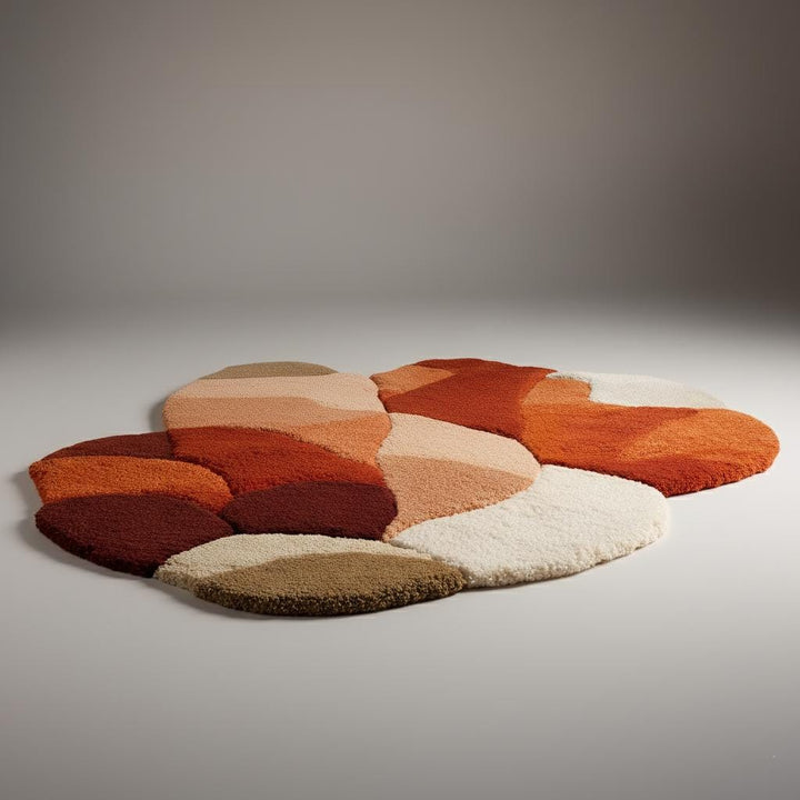 Translation missing: es.Abstract Shag Rug with irregular organic shape and warm terracotta tones for modern living room decor