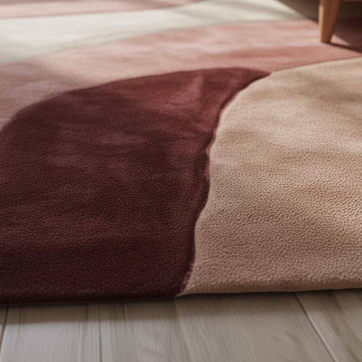 Translation missing: es.Abstract wavy area rug in burgundy, blush, and cream with plush cut pile and organic wave pattern, 9x12 living room carpet by MOSSHAVENLOVE