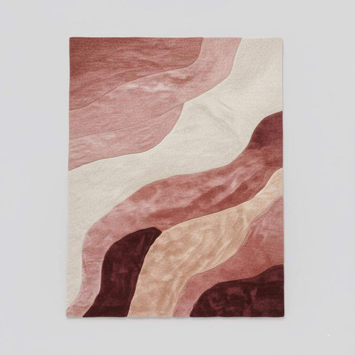 Translation missing: es.Abstract wavy area rug 9x12 with plush cut pile in burgundy, blush, and cream organic wave pattern for living room