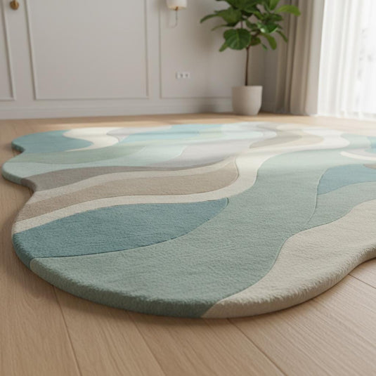 Translation missing: es.Abstract wavy rug with organic shape and soft plush texture in mid century and Scandinavian style tones
