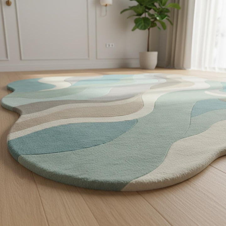 Translation missing: es.Abstract wavy rug with organic shape and soft plush texture in mid century and Scandinavian style tones