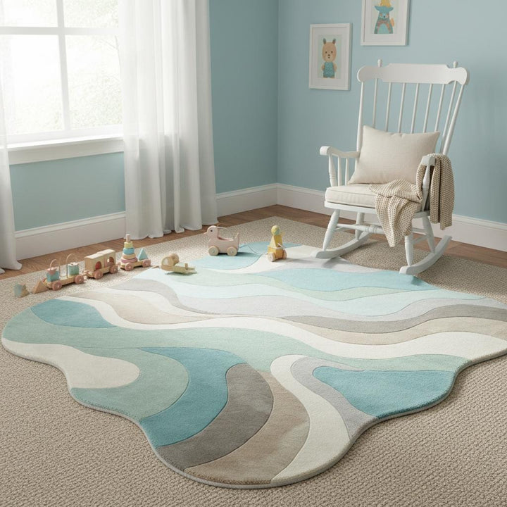 Translation missing: es.Abstract Wavy Rug with organic shape and soft plush texture in mid-century and Scandinavian style tones