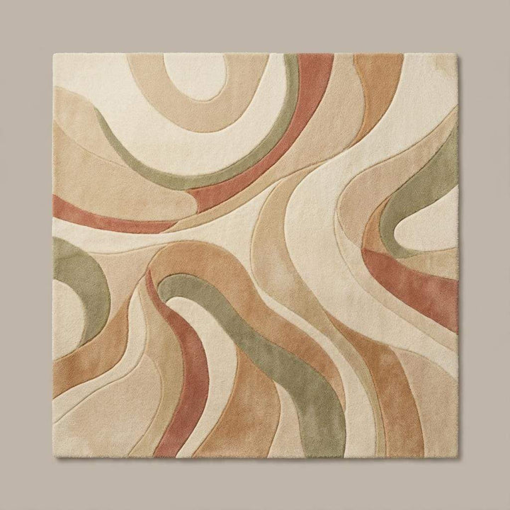 Translation missing: es.Abstract Area Rug Hand Tufted Wool High Pile Carpet, Modern Neutral Living Room Rug, Cream Sage Terracotta Wave Design Home Decor