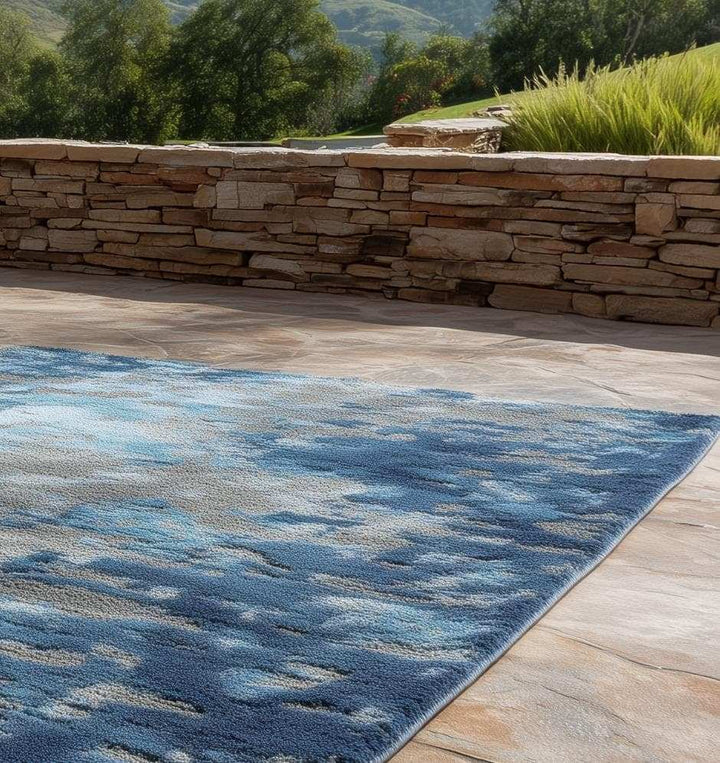 Translation missing: es.Modern handmade tufted blue gray wool rug with abstract design, 6x9 area size