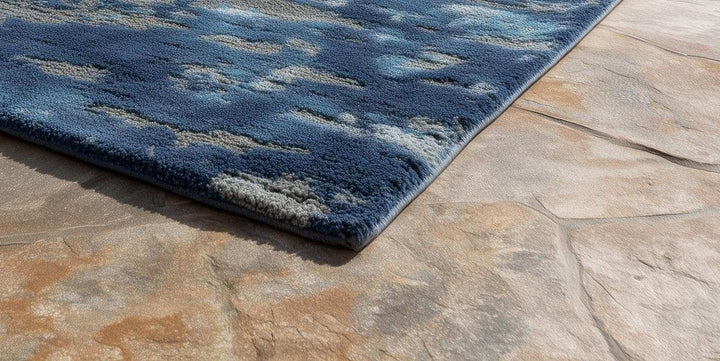 Translation missing: es.Modern handmade tufted blue gray wool rug with abstract floral design, 6x9 area size