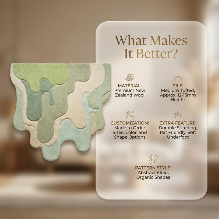 Translation missing: es.Abstract Green Melting Rug, Irregular Tufted Area Rug, Modern Organic Carpet