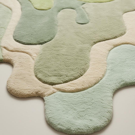 Translation missing: es.Abstract Green Melting Rug, Irregular Tufted Area Rug, Modern Organic Carpet