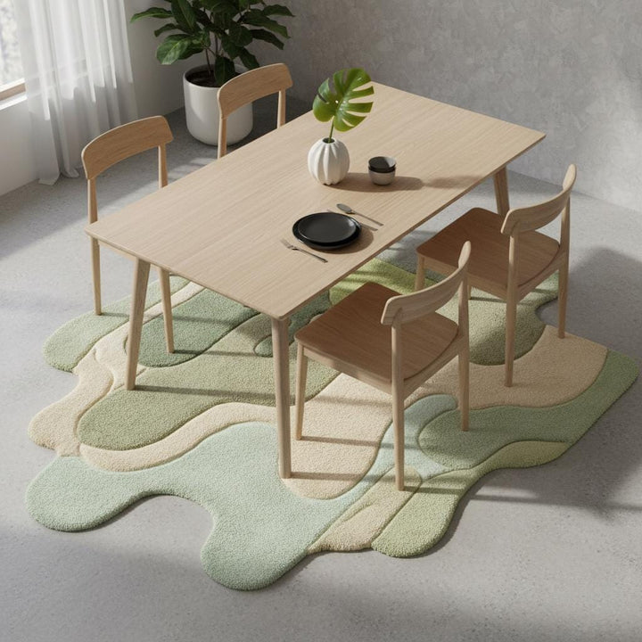 Translation missing: es.Irregular melting green rug with plush texture, modern aesthetic carpet designed for minimalist and contemporary homes